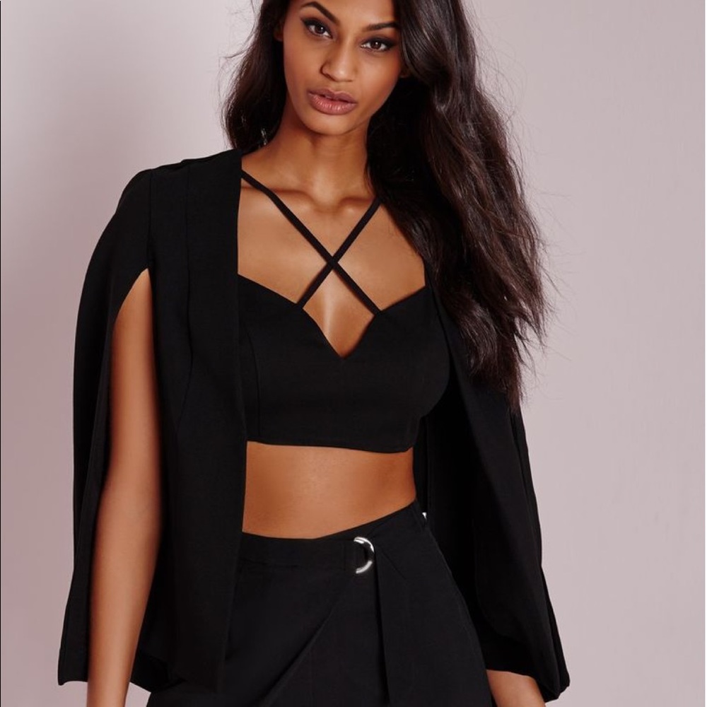 Line & Dot Black Cape Blazer Striped Lining
